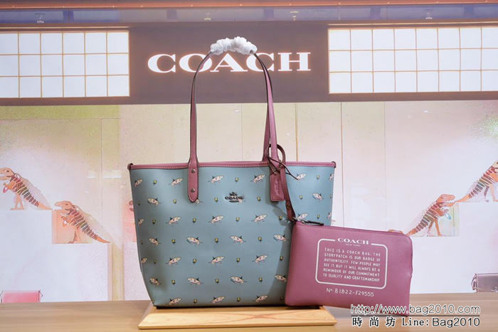 COACH蔻馳 2018最新款 COACH29555 火烈鳥 鯊魚系列 雙面托特子母購物袋  Chz1337